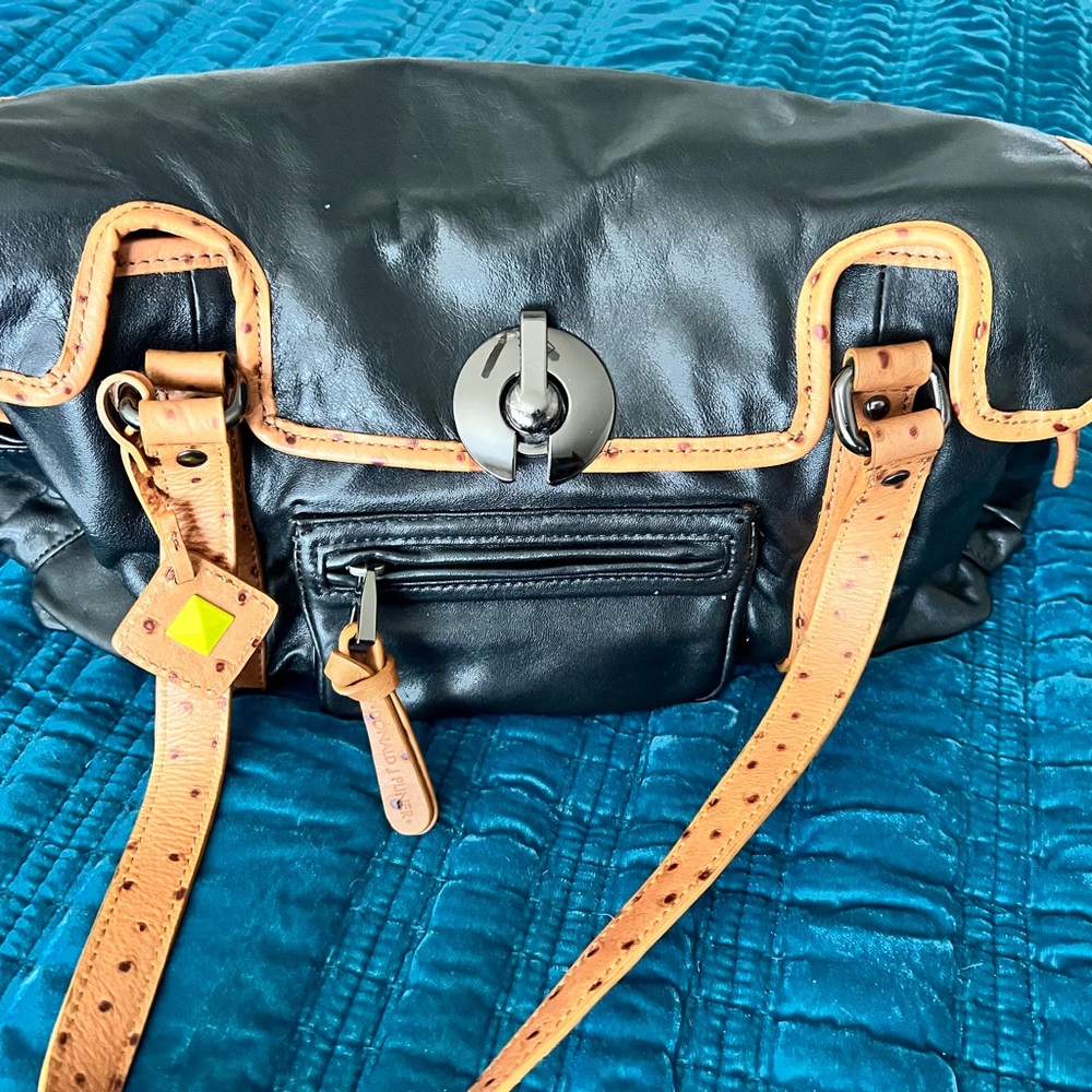 Donald J Pliner Black and Tan Leather Bag